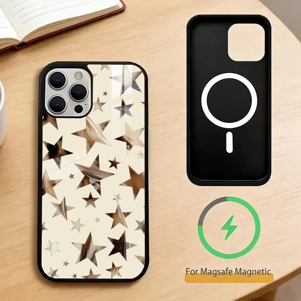 Trendy Leopard Print Star Pattern Phone Case For iPhone17,16,15,14,13,12,11 Plus,Pro Magnetic For Magsafe Wireless Charging