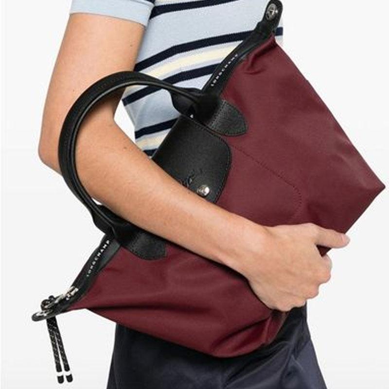 Longchamp Le Pliage Energy Logo Recycled Nylon Canvas Dumpling Tote Bag Small Women Tote Bags Burgundy 1512HSR119
