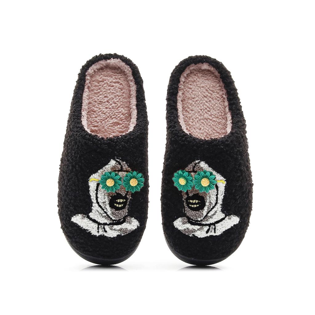 Modă Halloween Horror Model Clovn Atlantis Brodat Pluș Acasă Papuci Confortabili cu Blană cu Talpă Groasă, Cadouri Elegante Punk Întunecat