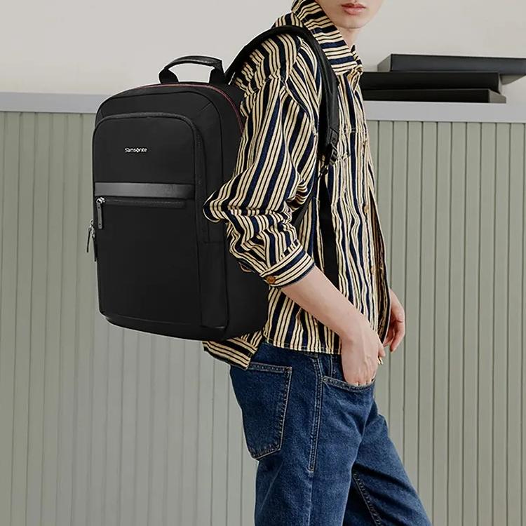 Samsonite Solid Color Logo Lightweight Simple Large Capacity Fabric Backpack Men Backpack Black 664-09127
