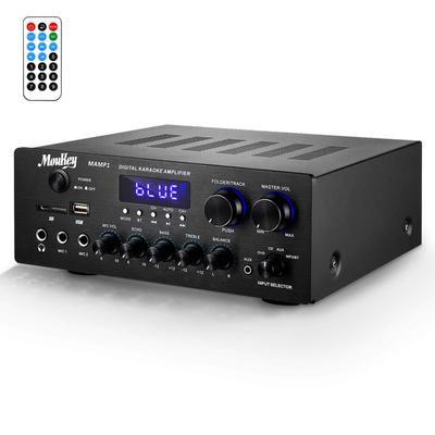 Moukey Effektforstærkersystem Mikrofonmixer 220W Bluetooth-kompatibel Dobbeltkanal Lyd Audio Stereo Modtager MIC Hjemmebiograf Underholdning RCA