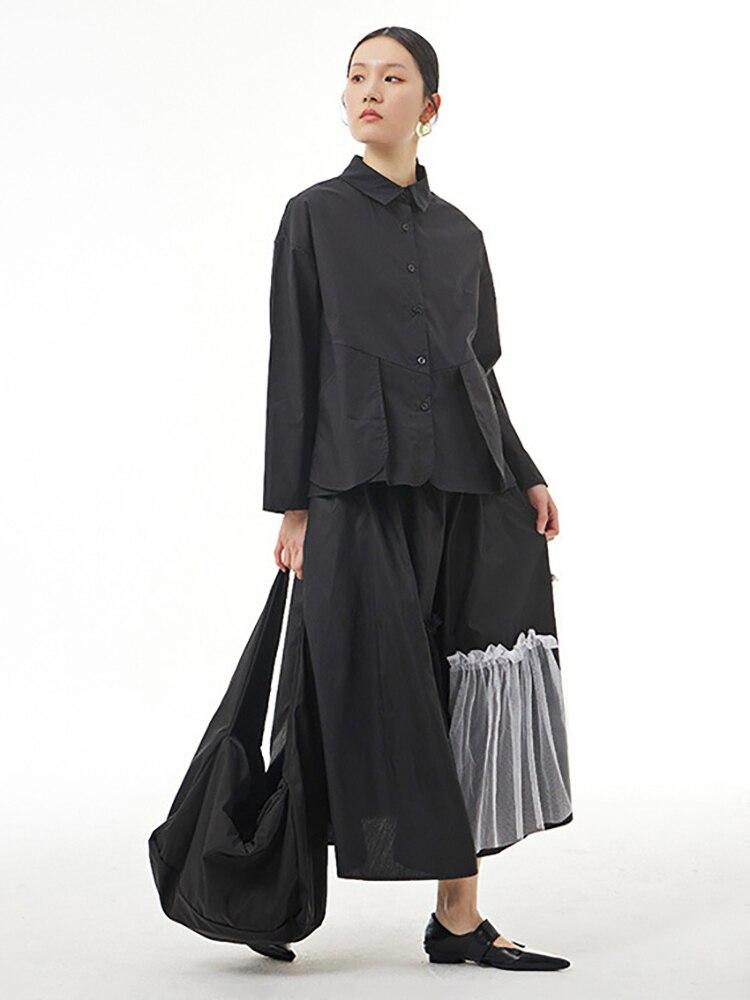 Xitao Personality Irregular Mesh Patchwork Skirt Contrast Color WMD5413