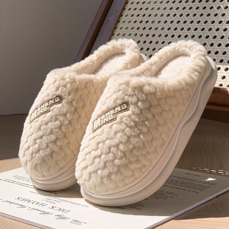 Thick-bottomed Plush Cotton Slippers Winter Indoor Home Non-slip and Warm 2025 New Couple Slippers Winter