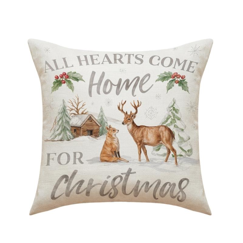 Decorative Animal Antler Cushions Cover 45x45cm Soft Cotton Linen Blend Pillowcase for Sofa Chair