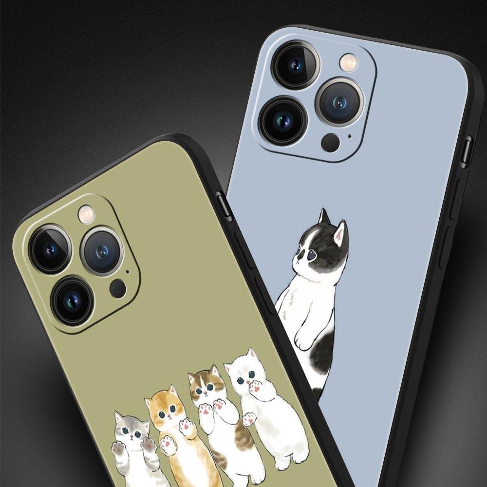 Cute Animals Cat Cartoon Phone Case For iPhone 17 16 15 Pro Max 11 12 13 14 7 8 Plus SE 2020 X XR XS Cover Soft Black