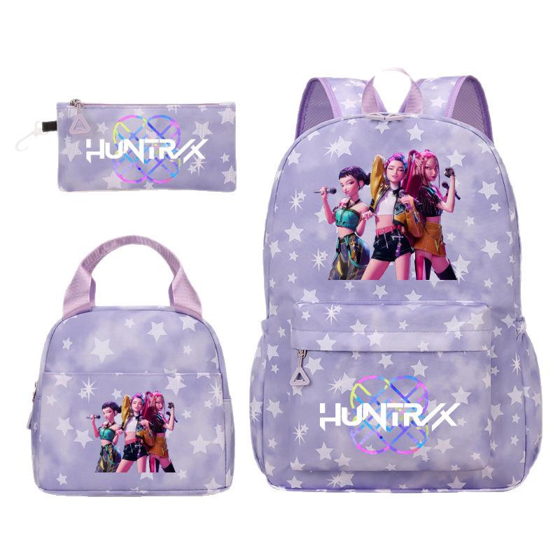 K-POP Huntress Girl Group Cartoon Print Student Backpack 3-Piece Set with Pencil Case and Lunch Bag Korean Style School Bag Gift Set