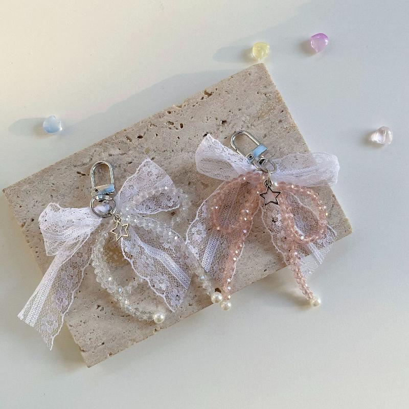 Y2K Aesthetic  Lace Bow Keychain Ins Sweet Bow Keyring Bag Pendant Delicate Backpack Hanging Decoration Gifts