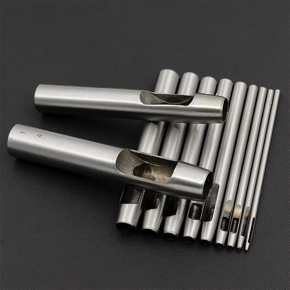 10pcs Leather Punch Hollow Set Hole Craft Set Hollow Puncher Belt Leathercraft Punch Leather Tool