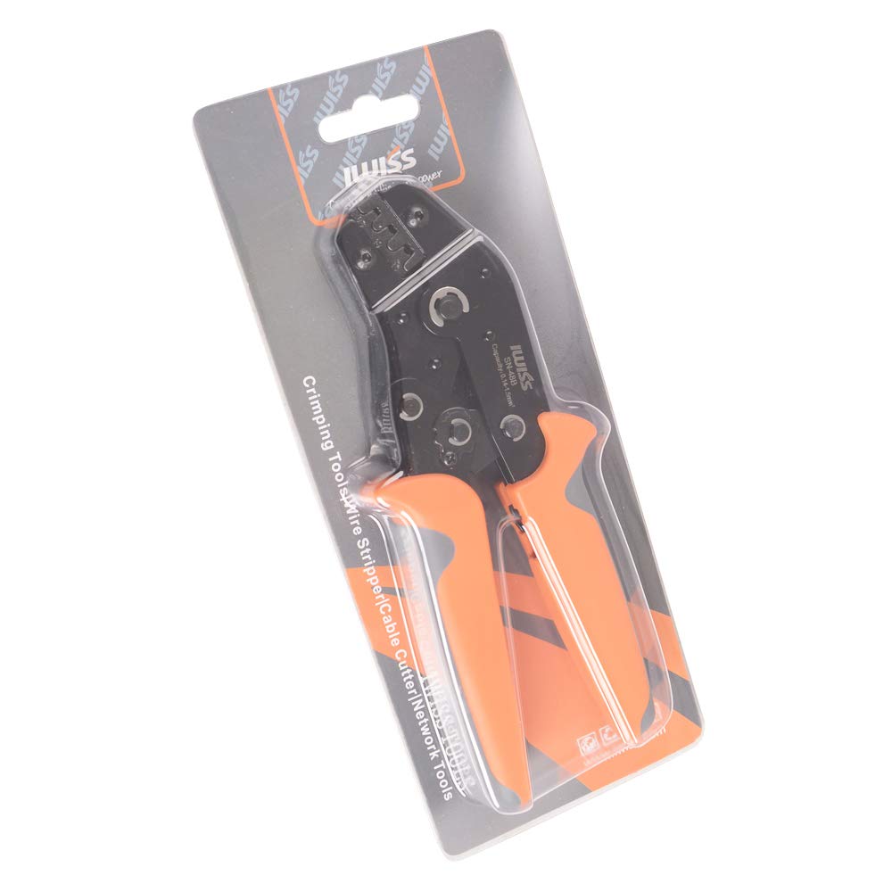 Krimpovací kleště IWISS s ráčnou, faston konektor, kompatibilní se středně velkými konektory 0,5-1,5 mm2, SN-48B