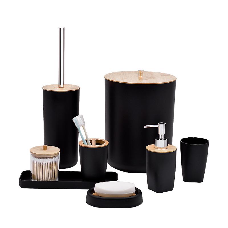 4-Piece Bamboo Bathroom Set: Liquid Soap Dispenser and Cup for Creative Hotel Washbasin