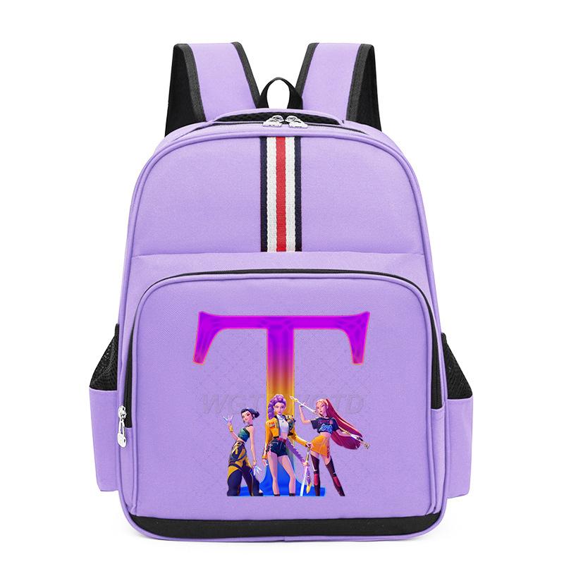 College Style Trend 26 Letter Printing Anime Cartoon Large Capacity Burden Reduction Backpack Casual Student School Bag