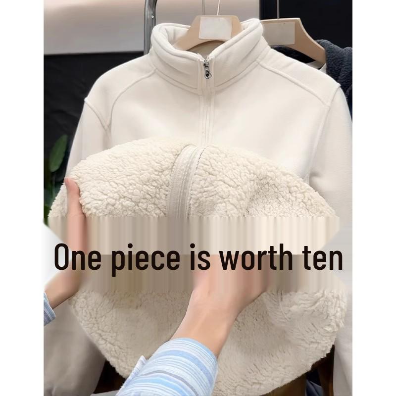 Women's Pink Lambswool Fleece Jacket: Windproof, Thick Velvet Liner, Warm Winter Outerwear