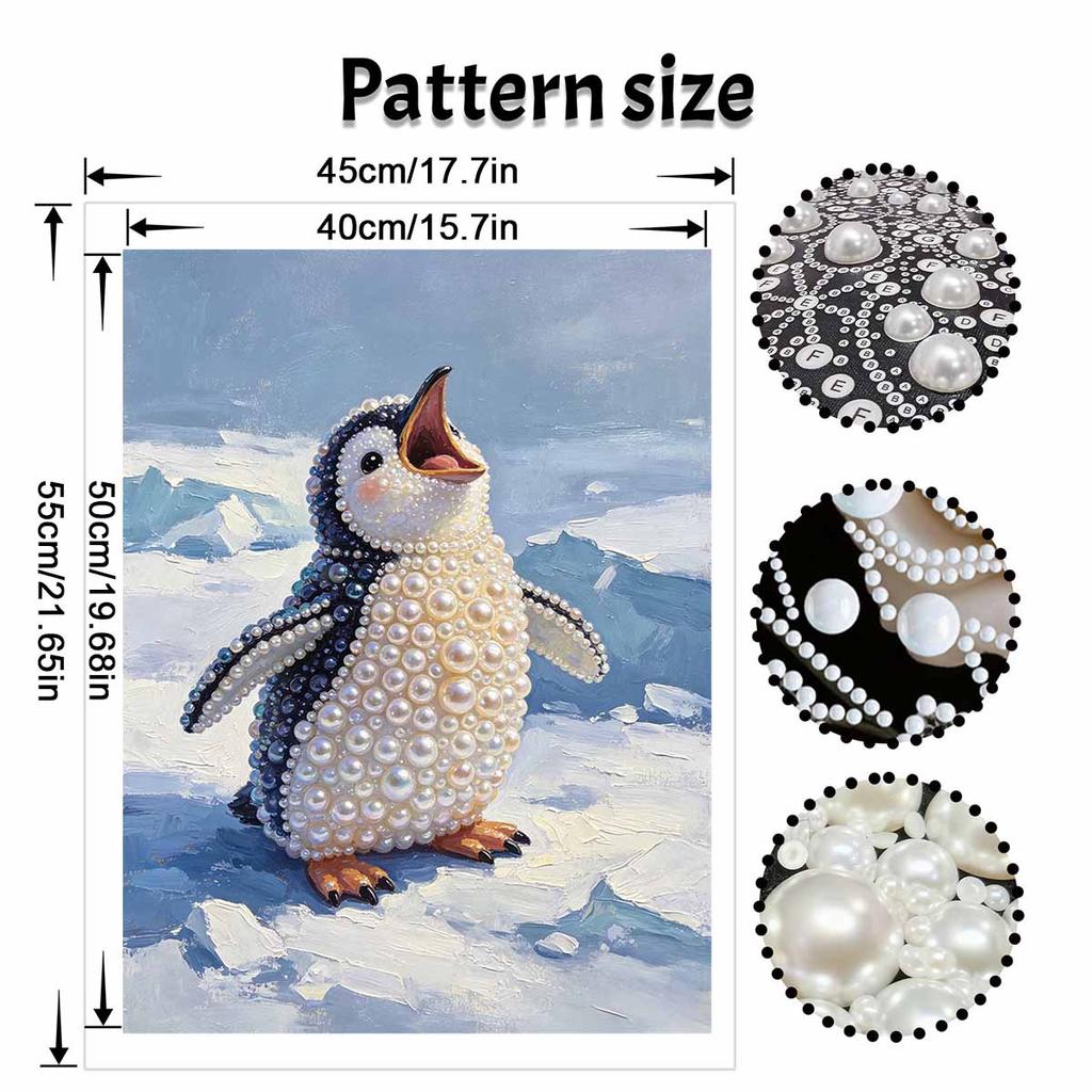 DIY 5D Pearl Bead Painting Kit with Frame Cute Penguin Chick Shiny Canvas Art for Bedroom Wall Decor and Special Gift Giving Accessories