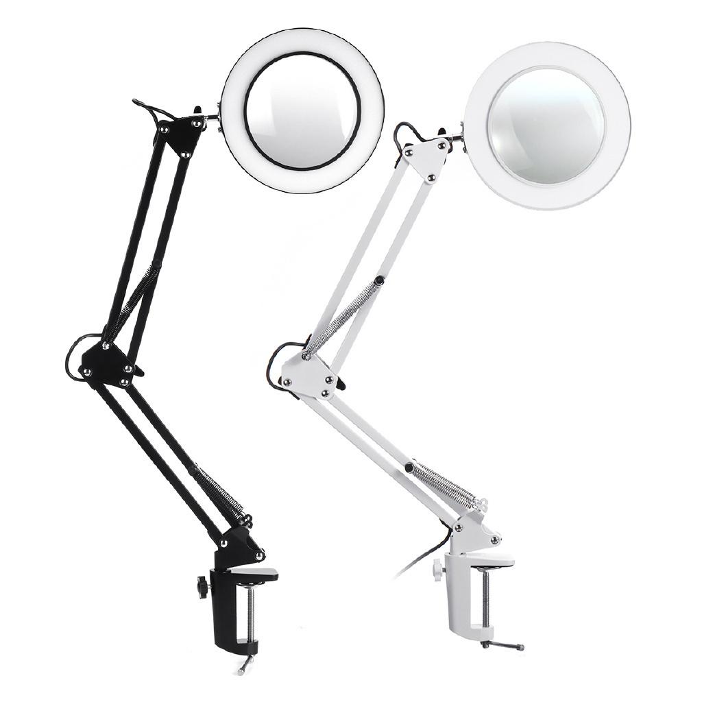 12W USB5X White/Black Folding Magnifier Table Clamp Soldering Third Hand Tool 3 Colors LED Illuminated Lamp Magnifying Glass