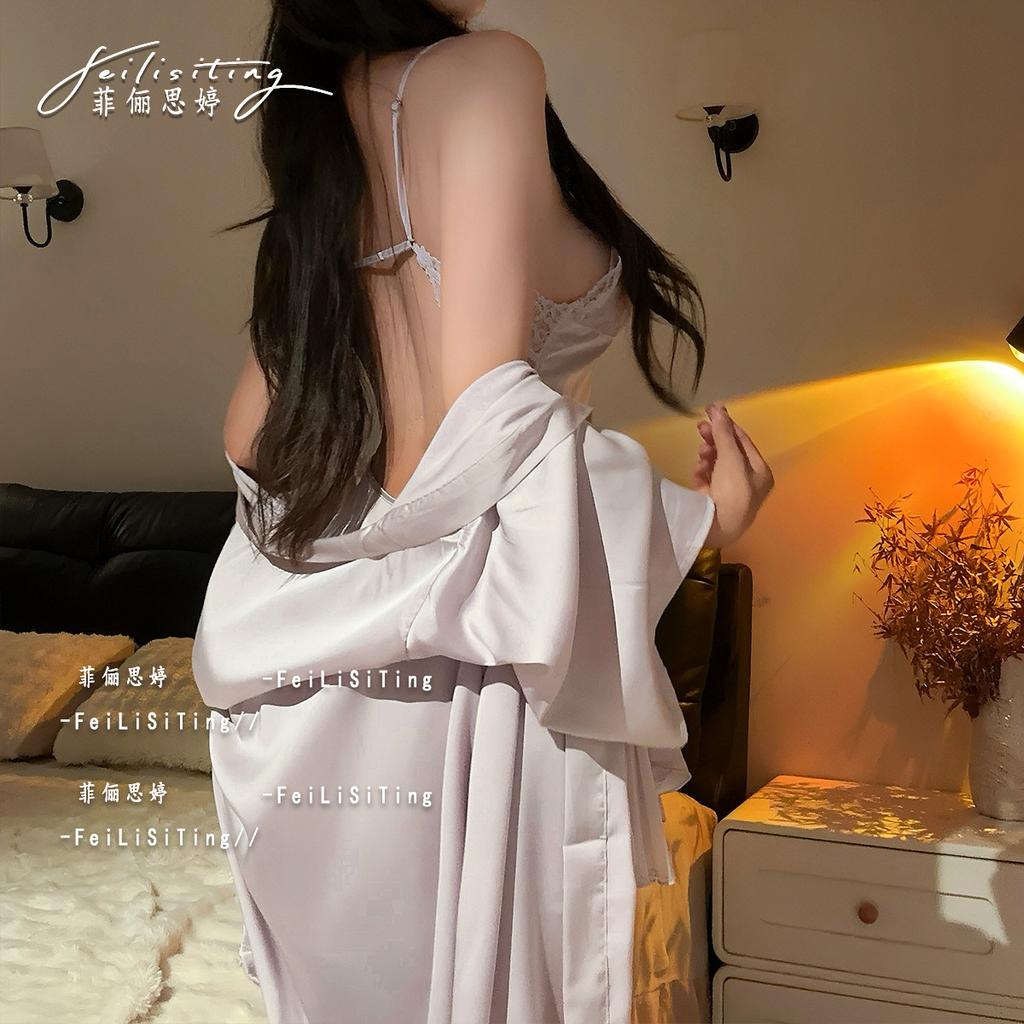 Sexy pajamas suspender nightgown women's 1011 new summer lace ice silk nightgown high-end loungewear set