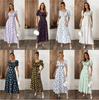 2026 Women's Summer Floral Print Puff Sleeve Square Neck Dress - French Style Holiday Tea Party Skirt