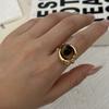 Vintage Natural Stone Stainless Steel Rings for Women Men Trendy Gold Plated Hollow Geometric Ring Finger Accessories Jewelry