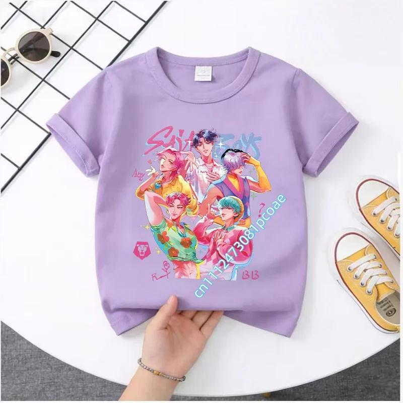 Summer Movie Soft Polyester KPop Demon Hunters Girl's T-Shirt Anime SAJA BOYS Short-sleeved Shirt Fashion Tee Parent-child Outfit