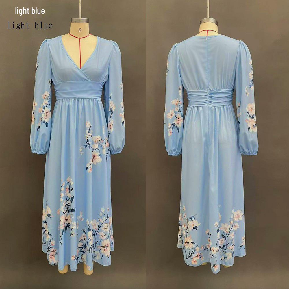 Women's V-Neck Floral Long Sleeve Pleated Dress 2026