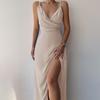 Spring Sexy V-neck Halter Slit Mid-length Dress for Women