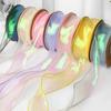 40MM 10 Yards Vissenstaart Garen Kralen Lint Verloop/Plooien/Magisch/Gouden Rand Reflecterend Iriserend Golvende Rand Lint Cadeauverpakking