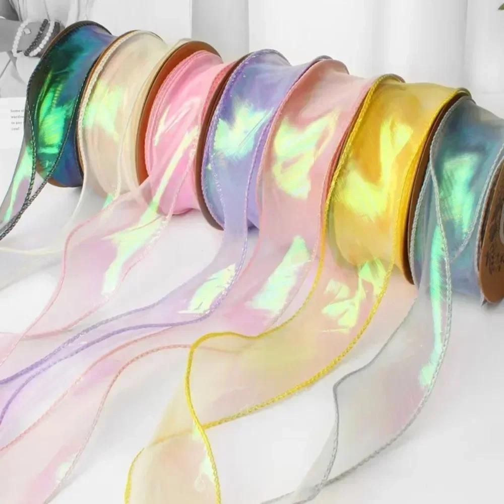 40MM 10 Yards Fishtail Yarn Bead Ribbon Gradient/Pleats/Magic/Gold Edge Reflective Iridescent Wavy Edge Ribbon Gifts Packaging