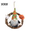 Halloween Wall Hanging Gnome Wreath, Faceless Rattan Rustic Decoration Holiday Door Hanger with Pumpkin Ghost for Front Party Decor