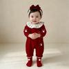 Baby Spring-Autumn Red Cotton Romper with Mushroom Print and Doll Collar
