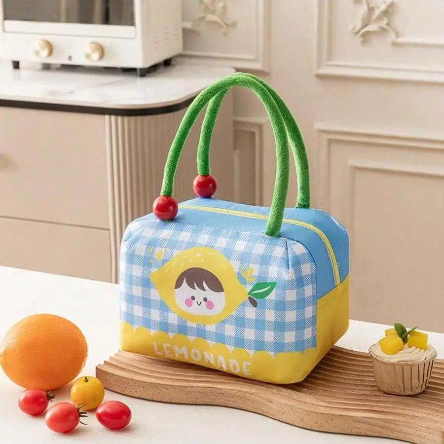 New cute women's handbag large capacity with cartoon pattern thermal student lunch bag