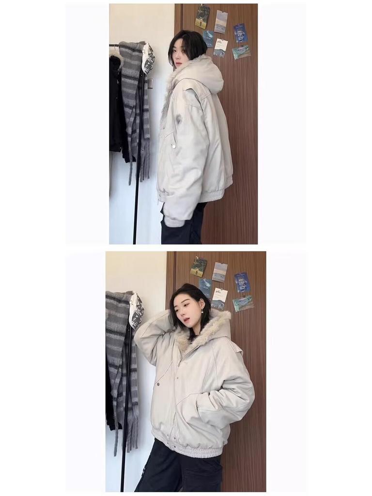 Herrvinter Retro Vittygöring Bomullsjacka med Pälskrage Huva