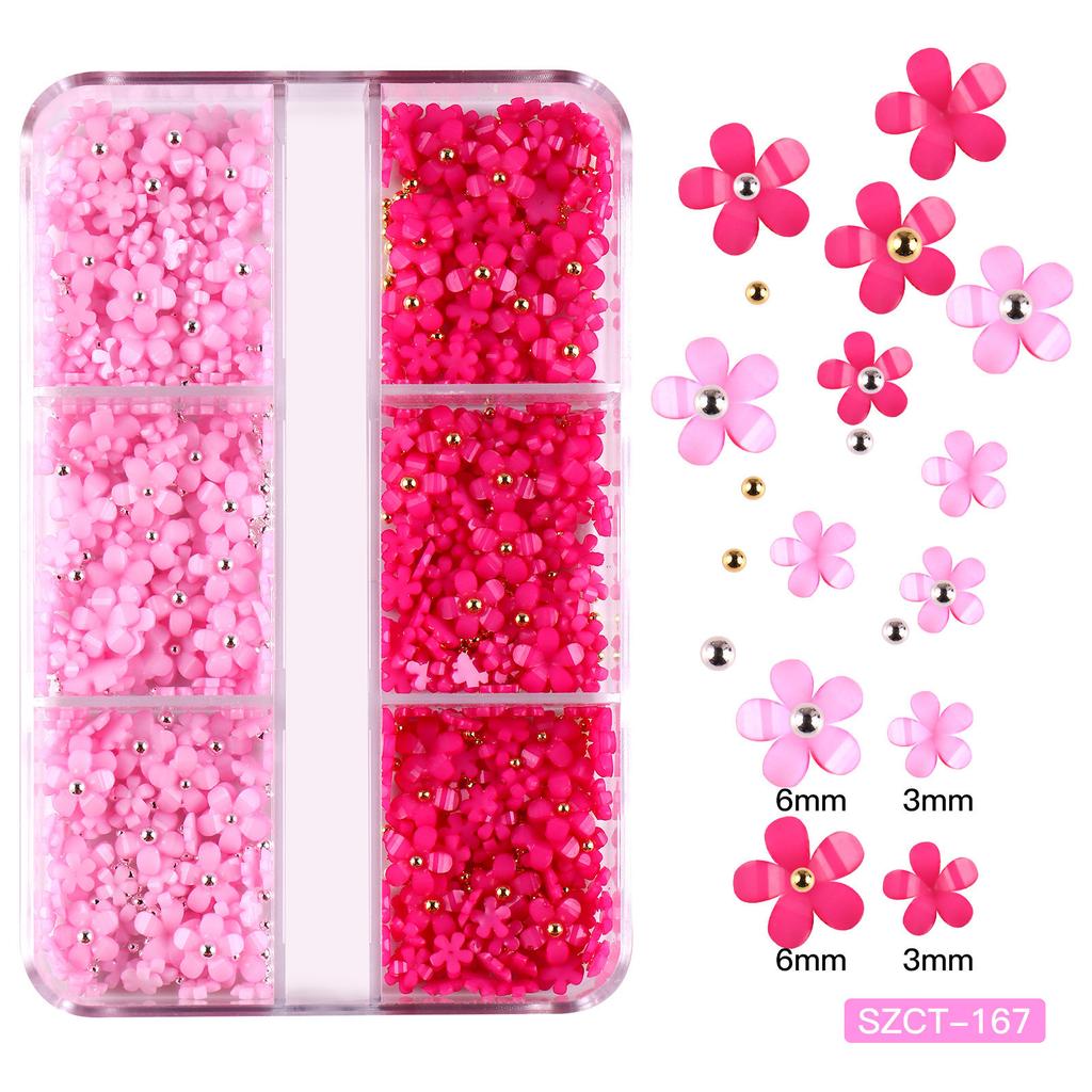 Nail Art Five-Petal Flower Ornament Macaron Three-Dimensional Resin Steel Ball Nail Art Jewelry Mixed