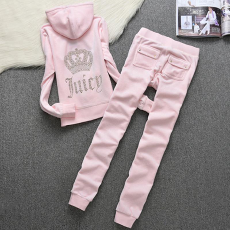European Spring/Autumn JC Fashion Gold Velvet Women's Sportswear Set with Hotfix Letter Details