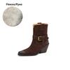 Fashion NEW Autumn Women Boots Pointed Toe Chunky Heel Shoes Cow Suede Leather Shoes for Women Casual Slip-on Western Boots Daily Shoes