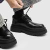 British style platform derby shoes, new black round head lace-up commuting height-increasing big head casual leather shoes