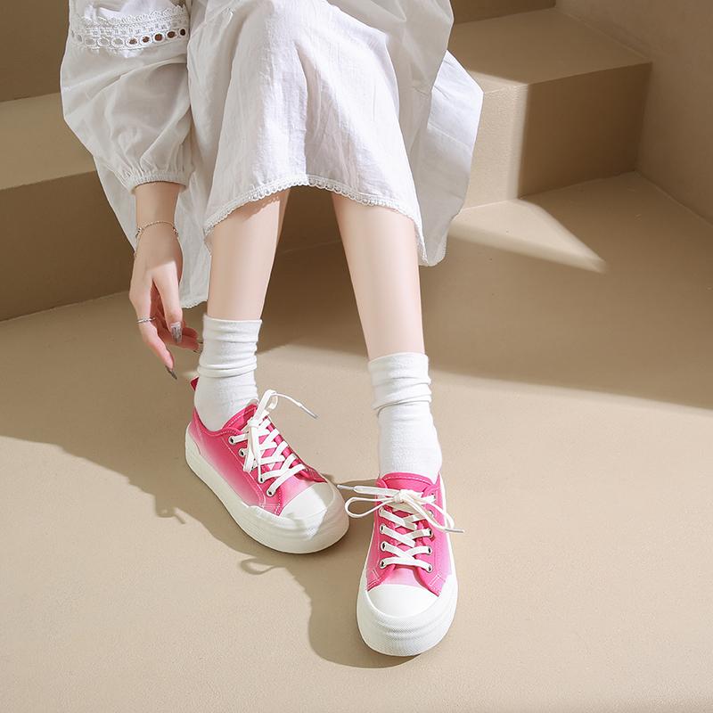 Thick Bottom Canvas Shoes Women's Models  New Walking Hundred Casual Board Shoes Simple Cloth Shoes Casual Lace-Up