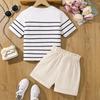 Girls' Fashion Suit Summer Children's Casual Striped Short-sleeved Top Sweet Bud Shorts Two-piece Suit