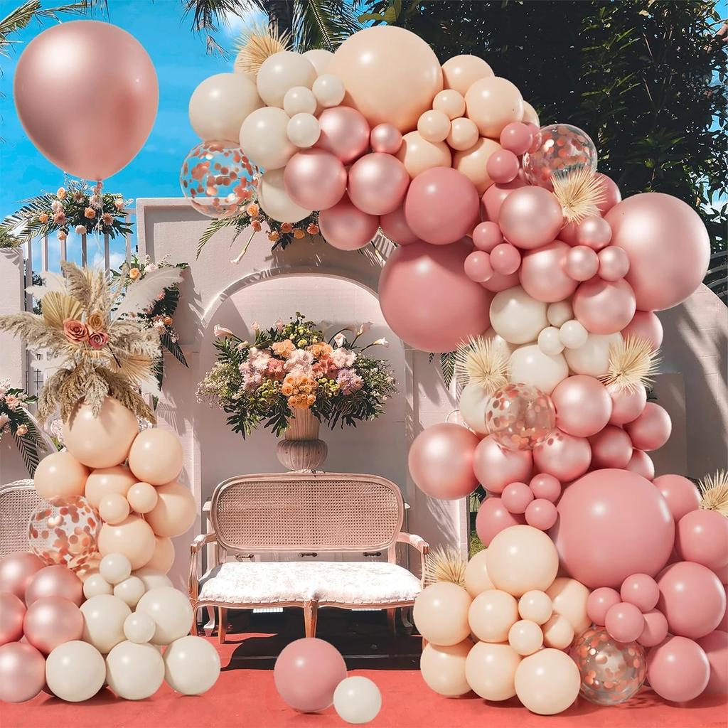 148PCS Retro Pink Latex Balloon Set Suitable for Birthday Parties, Weddings, Valentine's Day Party Decoration