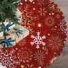 Christmas Tree Skirt with Red Background, Snowflake and Gold Tree Pattern, Christmas Tree Base Decoration