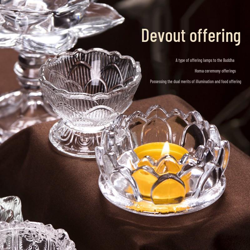 Lotus Glas Ghee Lamp Houder: Hittebestendige Kaars/Olie Lamp voor 24-Uurs Gebruik