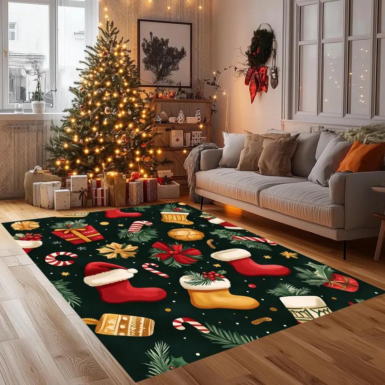Snowflake Rug Christmas Rug Xmas Rug Merry Christmas Rug Christmas Red Area Carpet Home Decoration