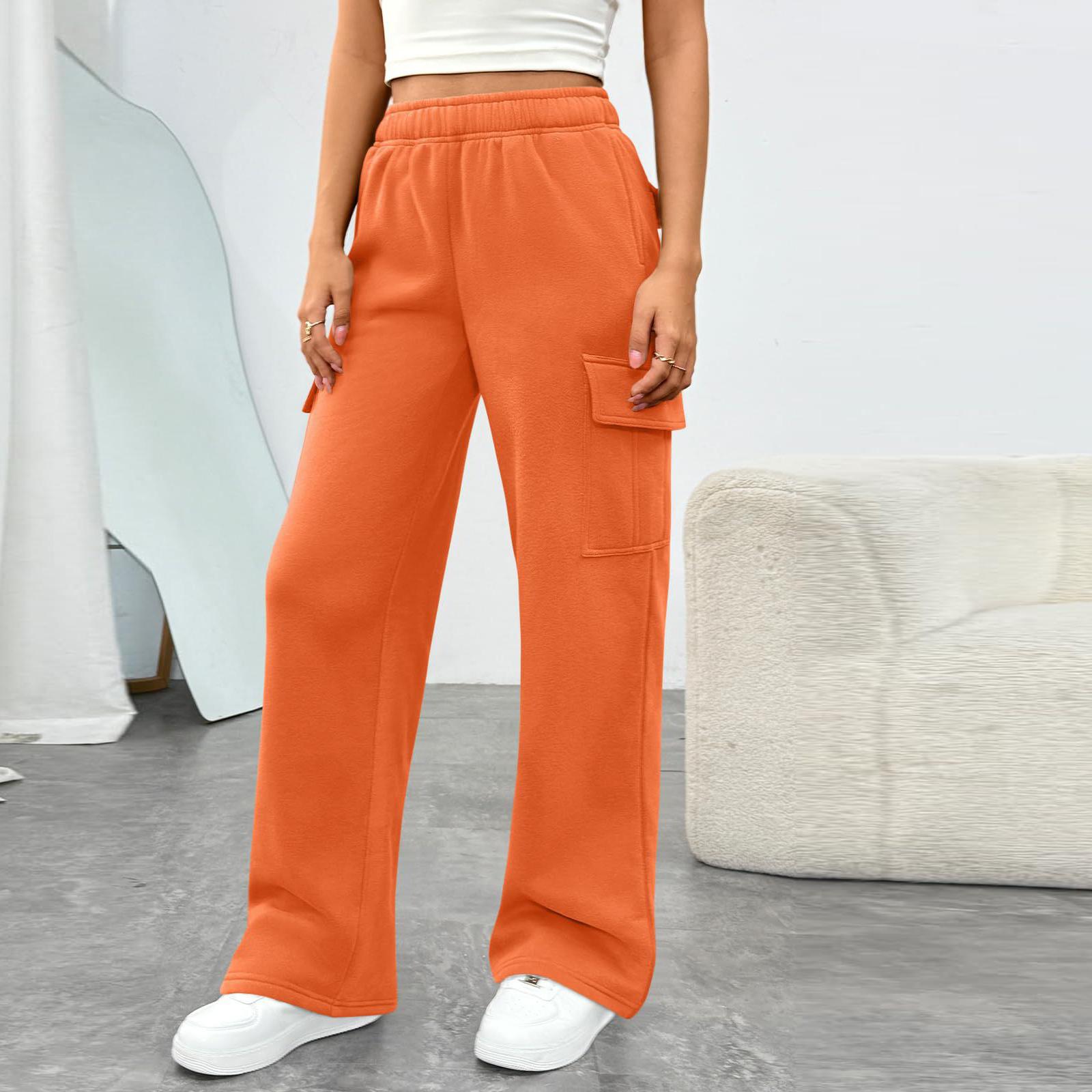 

Women s Casual And Fashionable High-Waisted Wide-Leg Utility Trousers With Pockets S шафрановый