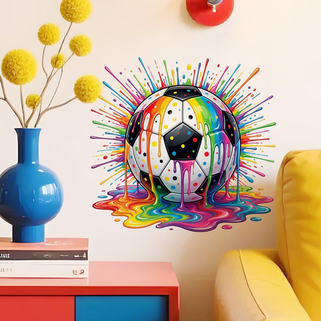 Soccer Theme Wall Decal for Bedroom and Playroom with Splash Ink Design Removable Vinyl Sticker for Sports Party Decor