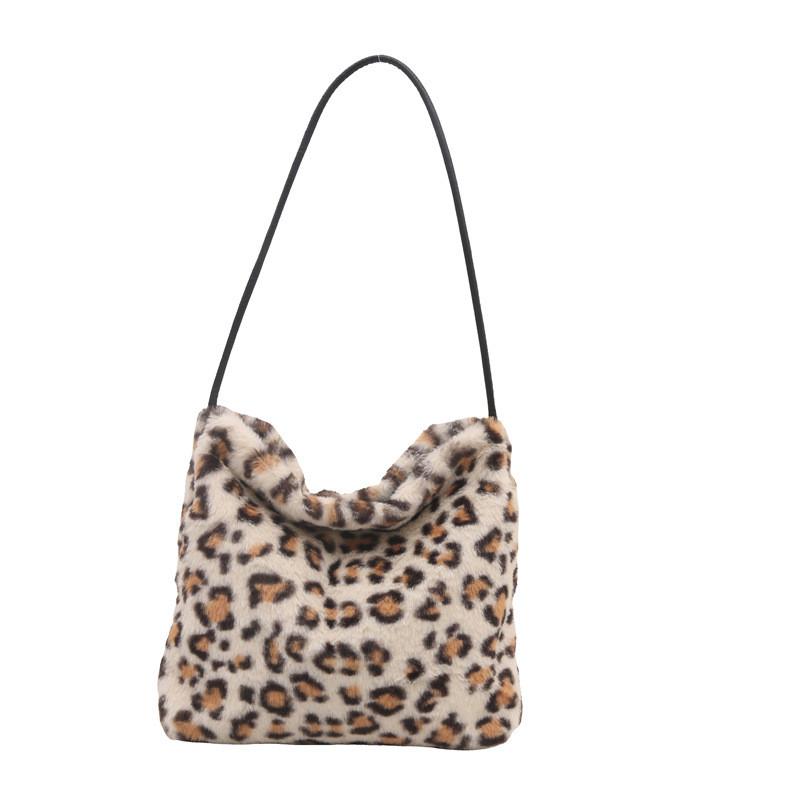 Chic Oversized Plush Leopard Print Tote Bag For Women In Brown White And Pink Perfect For Daily Outings