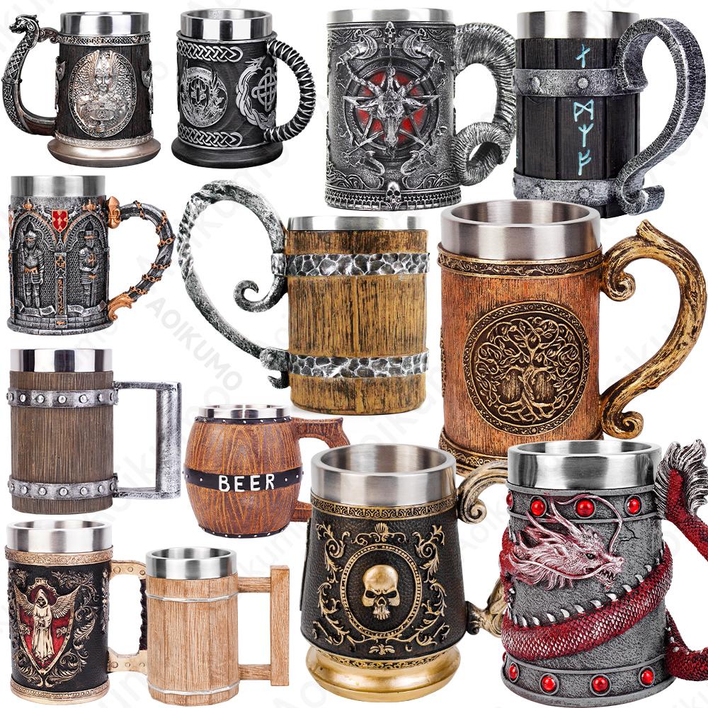 

Чашка 600 мл Універсальна кружка Danegeld Tankard Mug Viking Унікальний дизайн Кружки з нержавіючої сталі Вставка зі смоли Пивна чашка Подарунок на Хелловін 450-600ml