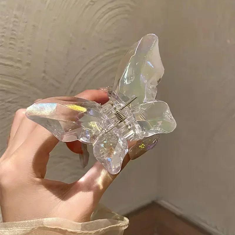 Gjennomsiktig sommerfugl hårklemme kvinner sommer krystall havfrue blendende farge klemme haiklemme i bakhodet hårklemmer