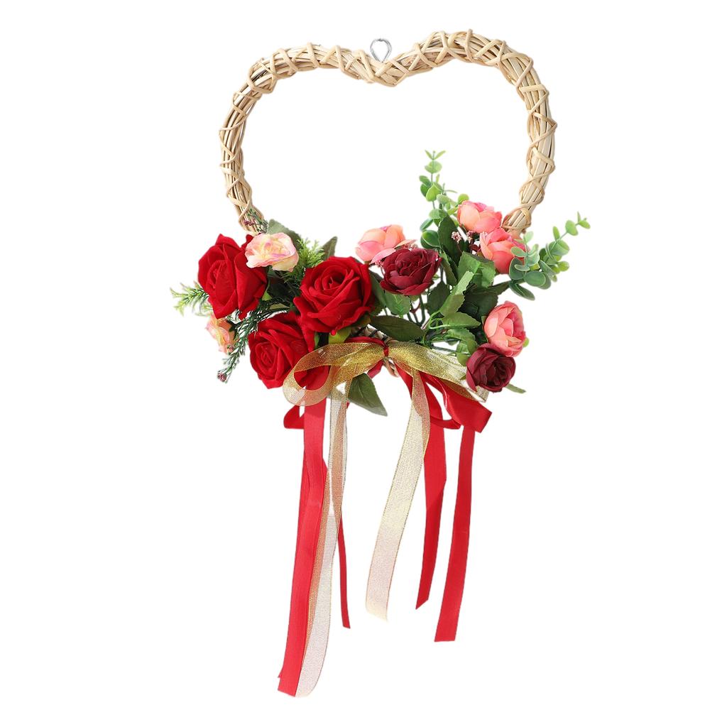 Künstliche Blume Simulationskranz Seide Herzförmiger Rosenkranz Valentinstagskranz Türwand