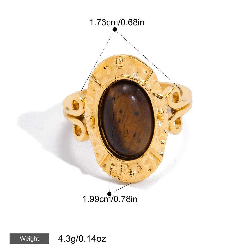 Yori Stainless Steel Tiger's Eye Double-Layer Opening Ring 18K Gold Color PVD Plated Charm Finger Fashion Jewelry Wholesale