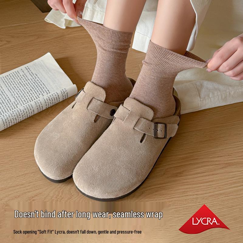 Women's Loose-Mouth Pure Cotton Mid-Calf Socks - Anti-Constriction, Antibacterial, Anti-Odor, Suitable for Autumn & Winter