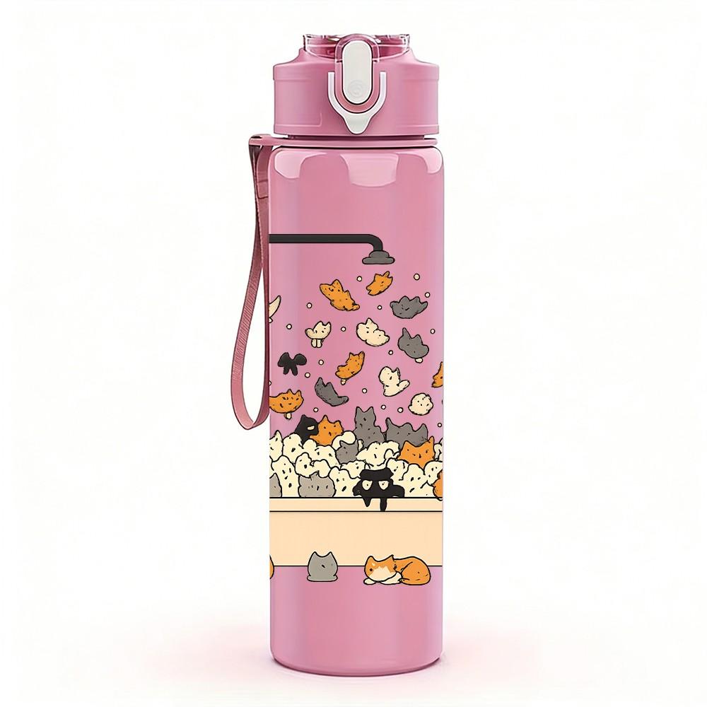1PC Bath Tub Frog Cartoon 750ml Color Plastic Sports Water Bottle Leakproof Flip Straw Lid Suitable for Sports Office Home Use