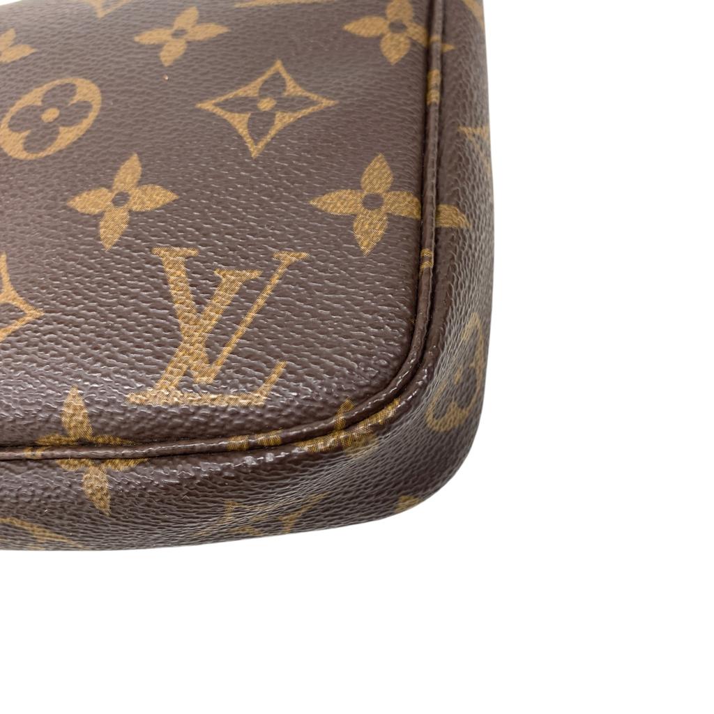 Used Louis Vuitton Monogram Pochette Accessoires M51980 Canvas Brown Authentic 1222